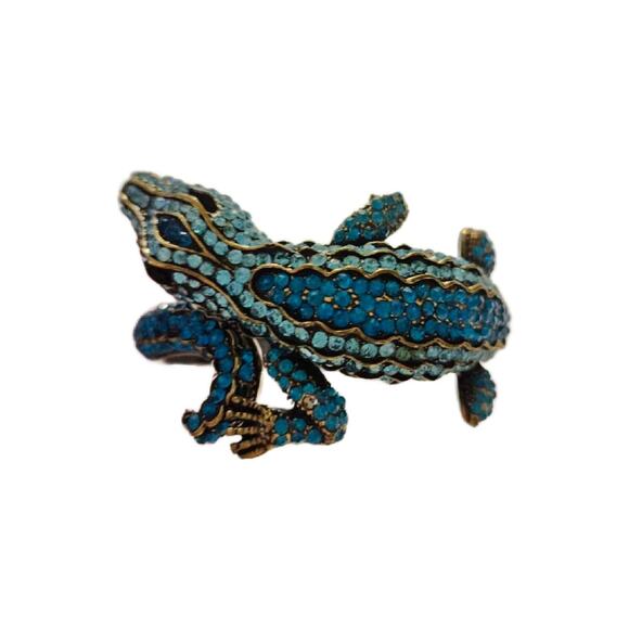 Vintage Swarovski Crystal Hinged Alligator Bracelet, Aurora Borealis Gator Cuff - Picture 4 of 11